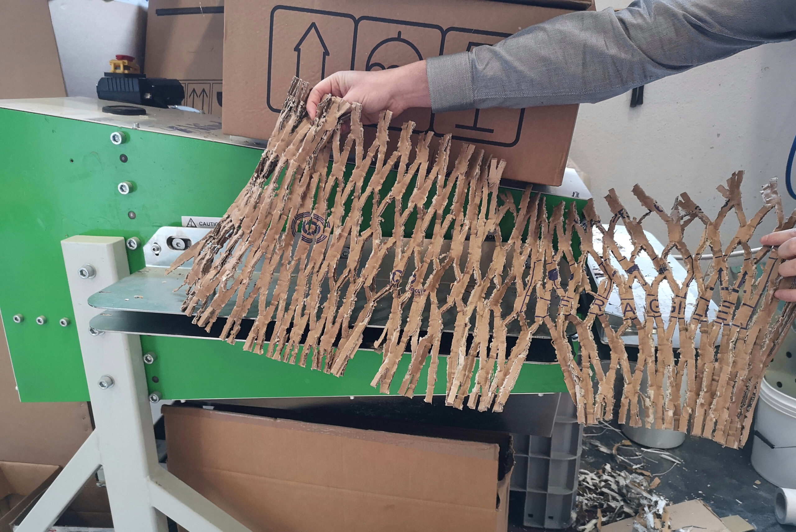 cardboard shredder machine at work